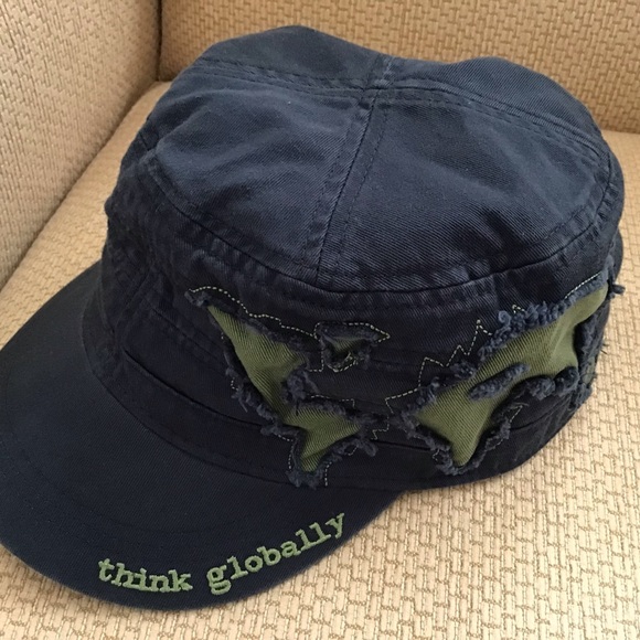 THINK GLOBALLY Appliqué Faded Black Denim Hat - Picture 1 of 8